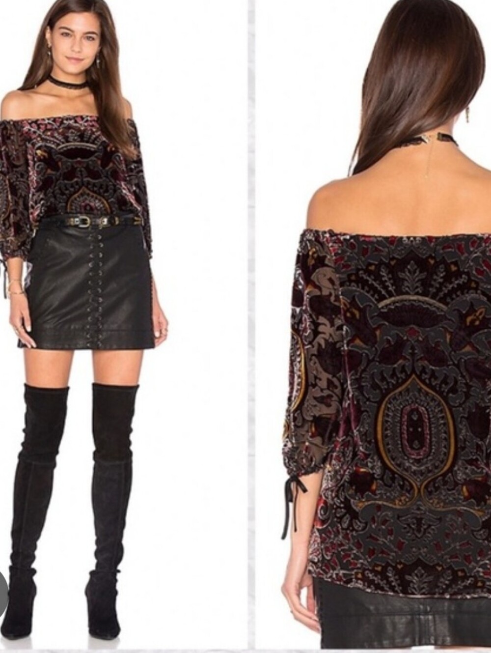 Alice & Olivia Off The Shoulder Burnout Top